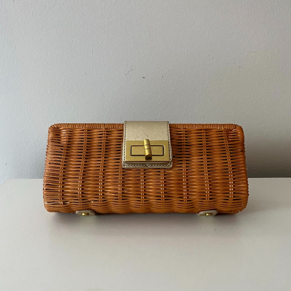 J. Crew Havana Natural Rattan Clutch